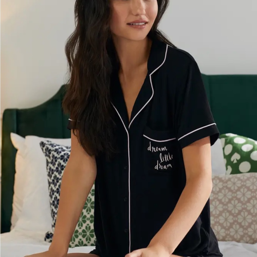 Kate Spade Pajama Top button dream a little dream embroidered pocket M